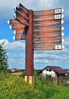 Drogowskaz szlaków turystycznych w gminie Zbiczno