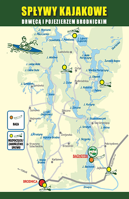 Mapa tras spływów kajakowych PTTK na Pojezierzu Brodnickim